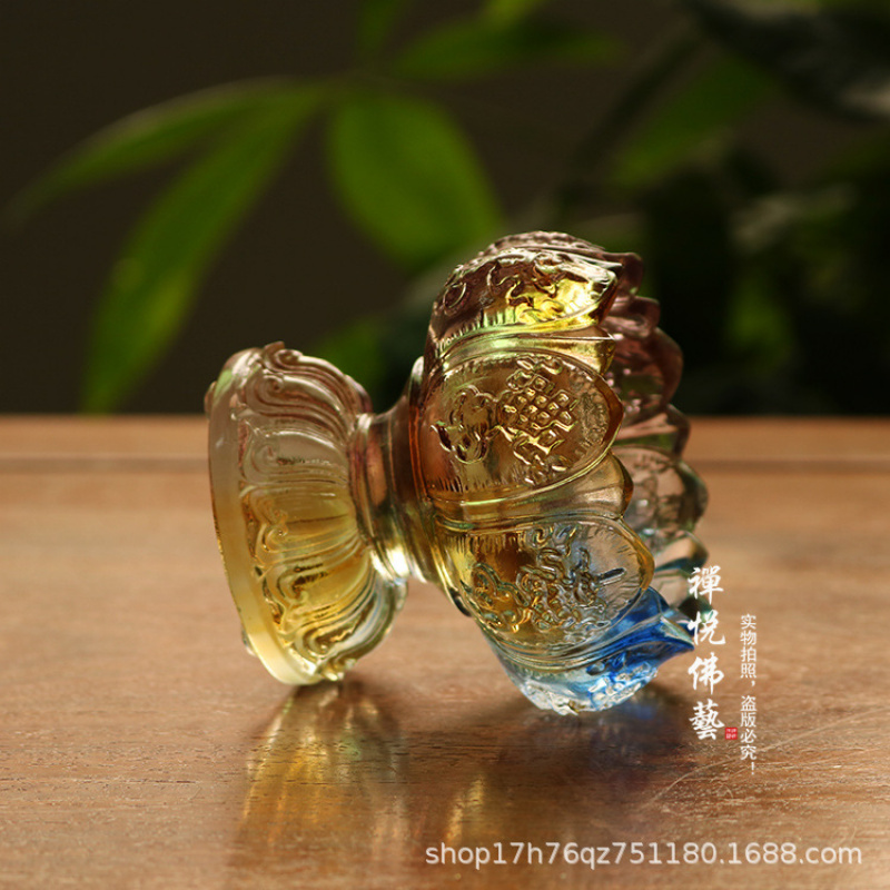 Candle Glass Supplies - Glas-Lotus-Kerzenhalter mit Acht Glückssymbolen, Buddhistische Utensilien,