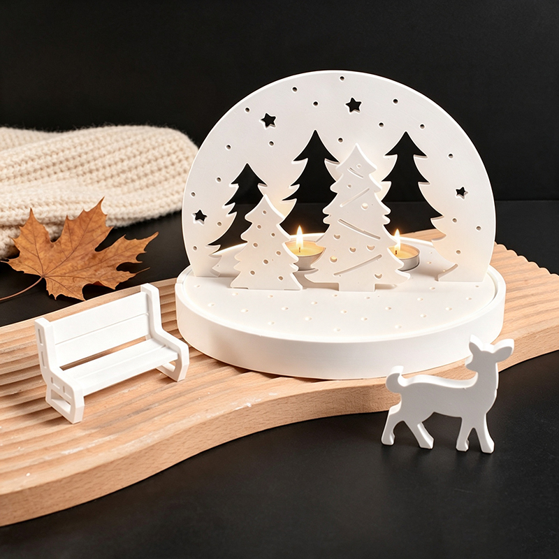 Candle Zero - Weihnachts-Elch-Teelichthalter-Silikonformen, 3D-Harz-Gips-Tablett-Form-Set, DIY-Winterszene-Lampensockel-Bastelwerkzeug-Set