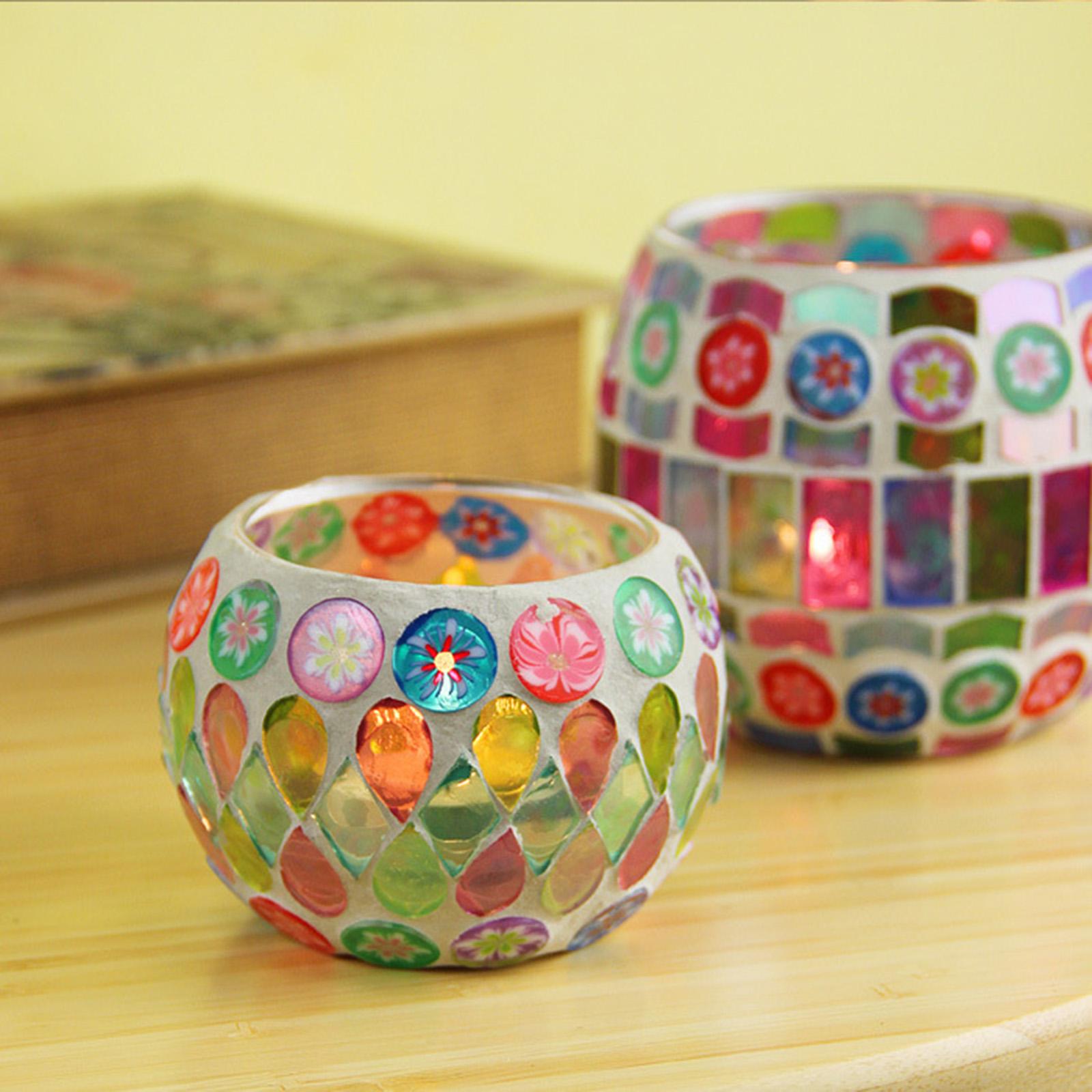 Candle Zero - Teelichthalter Glas-Kerzenhalter Mehrfarbige Kunst-Mosaik-Glaskerzenhalter für Feiertage