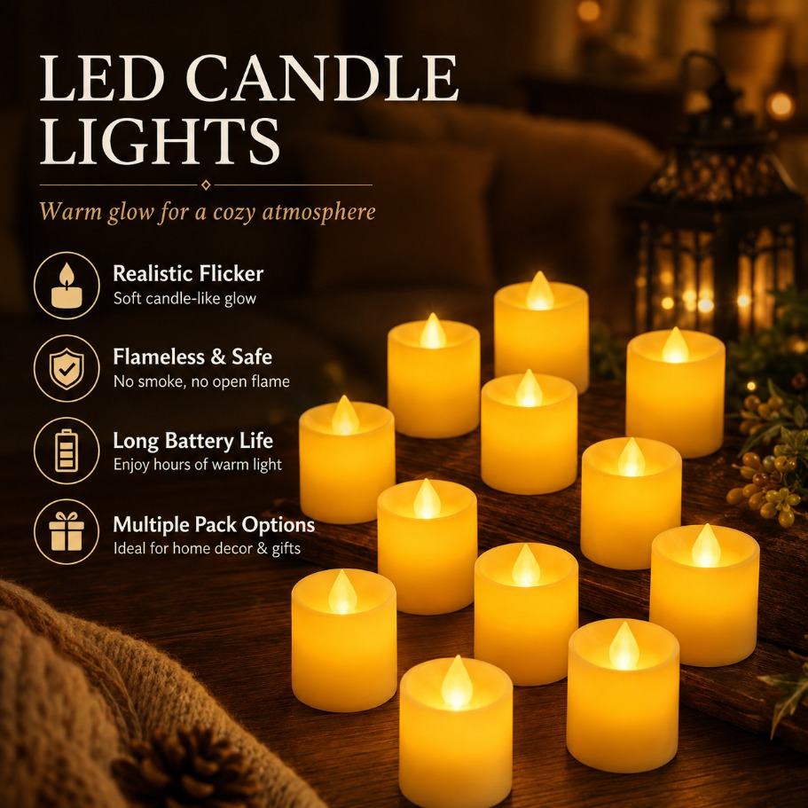 Candle Zero - Batteriebetriebene flammenlose LED-Teelichtkerze mit Ein-/Ausschalter, flackernde