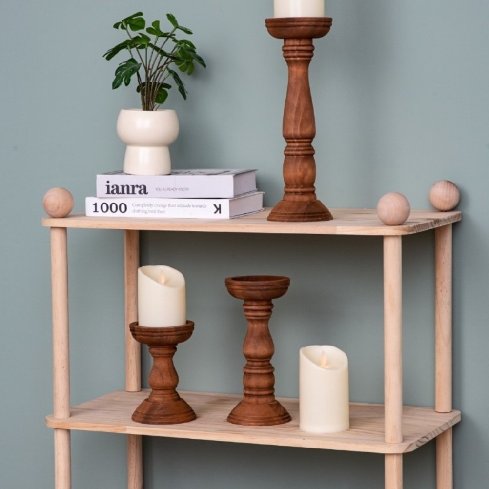 Vintage Holz-Kerzenhalter 3-te – Candle Zero Bewertung und Preis
